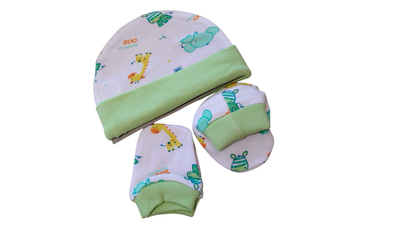 Designer Cap Mitten Bootie Set For New Born Baby | 0-3 Months | Pack of 1