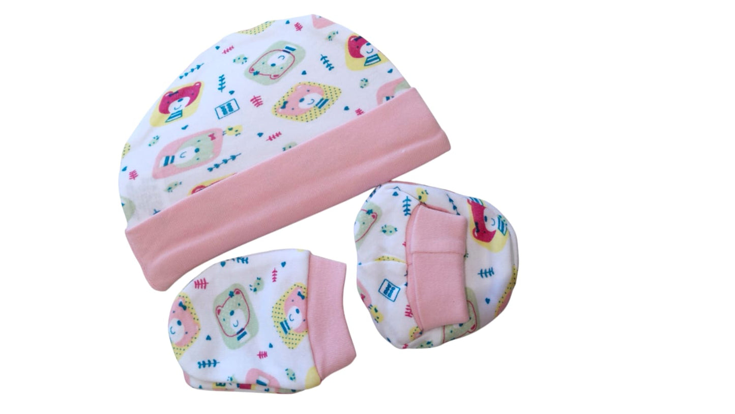 Designer Cap Mitten Bootie Set For New Born Baby | 0-3 Months | Pack of 1