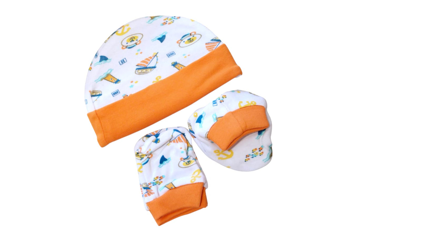 Designer Cap Mitten Bootie Set For New Born Baby | 0-3 Months | Pack of 1