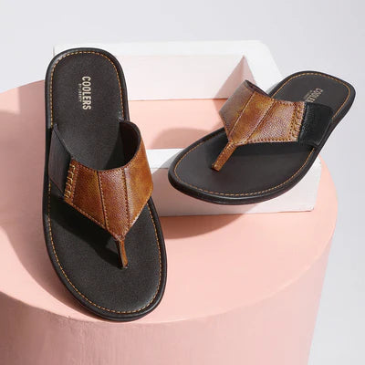 Coolers Casual Tan Black Slippers For Men AVN-13 By Liberty