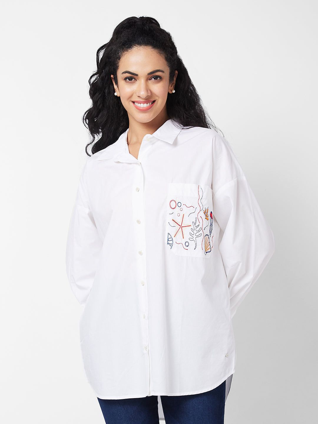Spykar White Solid Shirt For Women #WSHSOS1BD113