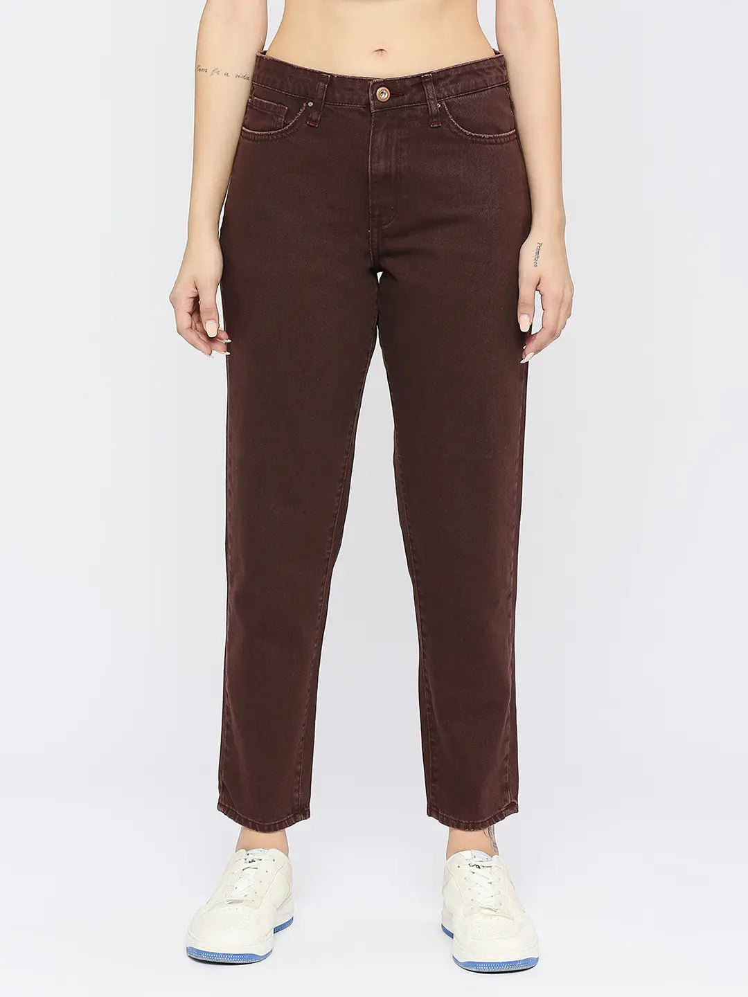 Spykar Women Cadbury Brown Lycra Mom Fit - Clean Look High Rise Jeans- #WDYNR1BC031