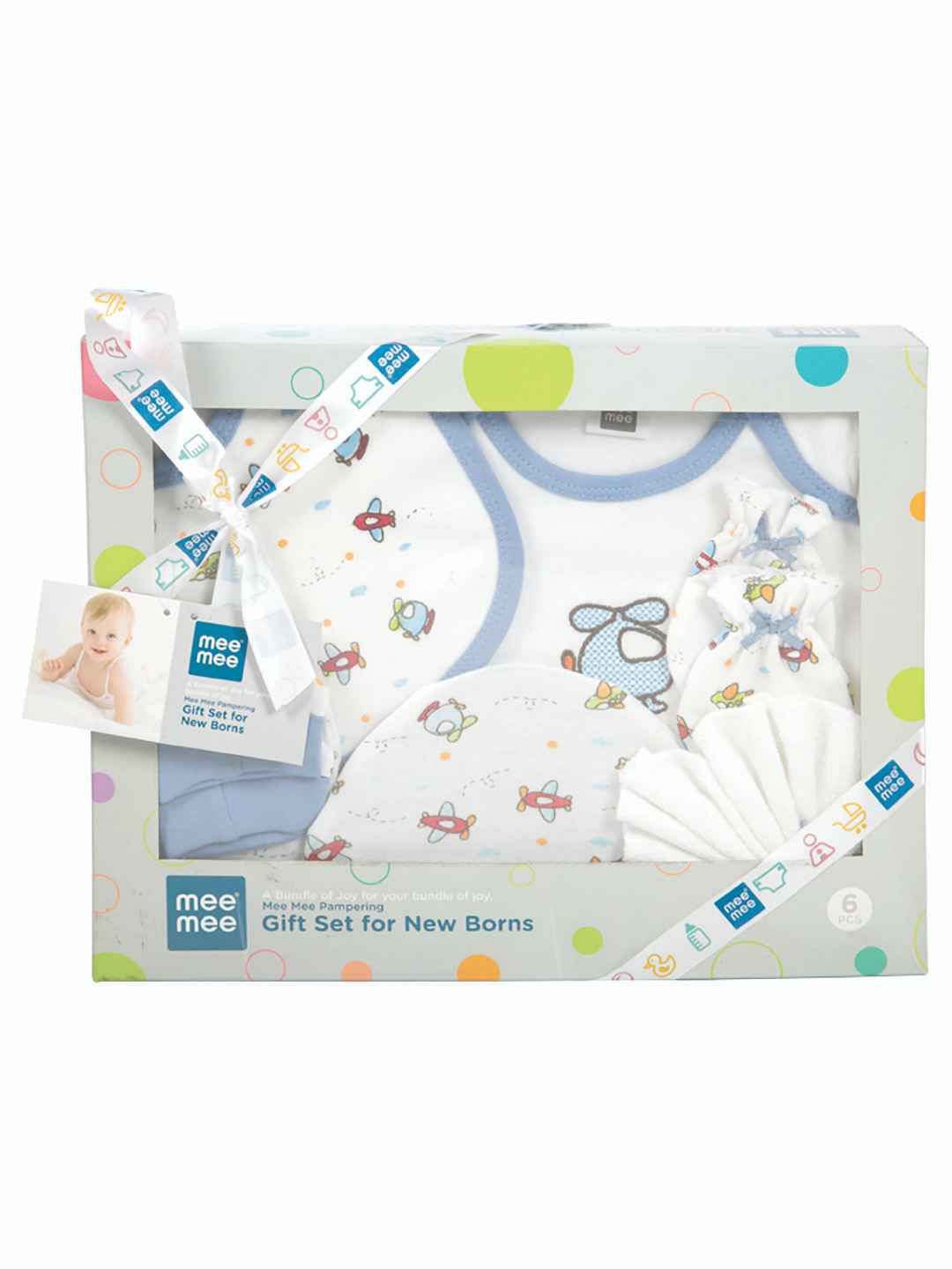 Mee Mee Pampering Aeroplane Print Gift Set, Blue (Pack of 6)