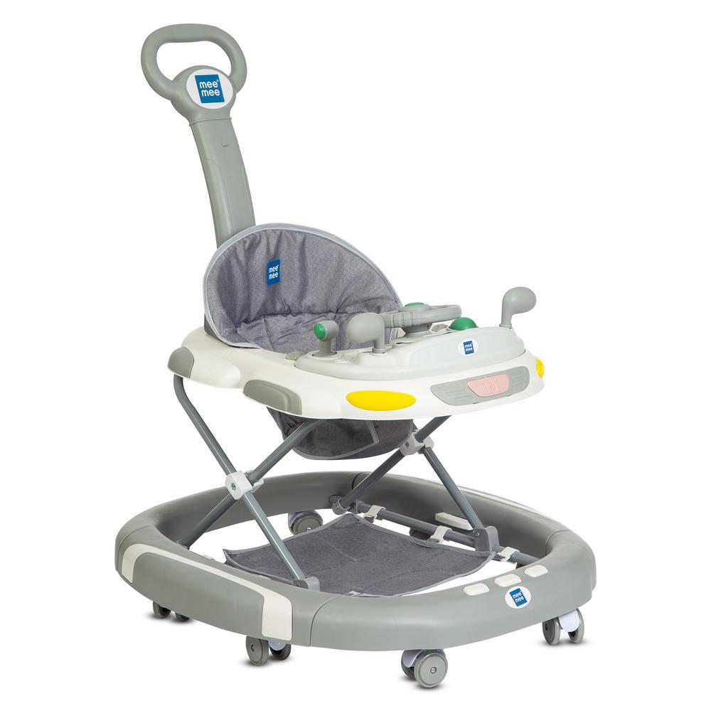 Mee Mee Adjustable Baby Walker with High Backrest & Toy Tray for Safe Playtime (Grey)