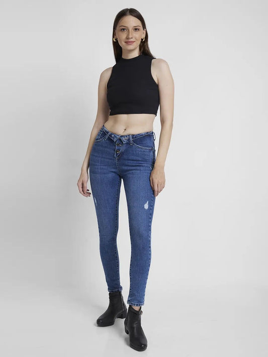 Spykar Women Mid Blue Lycra Super Skinny Fit Ankle Length Clean Look Jeans #WDYNR2BC042
