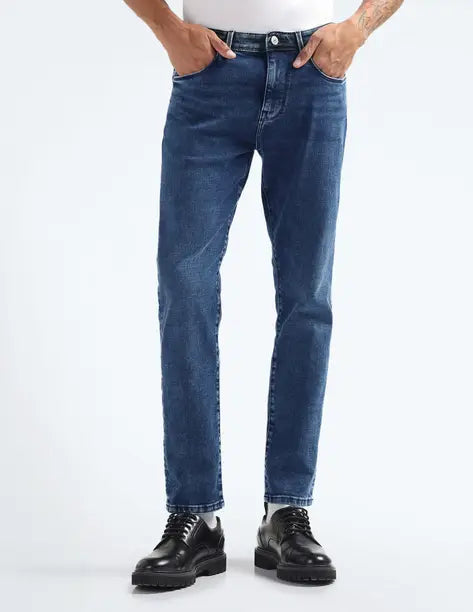 FLYING MACHINE  Men Tapered Fit Mid Rise Dark Blue Jeans FMJEN2561