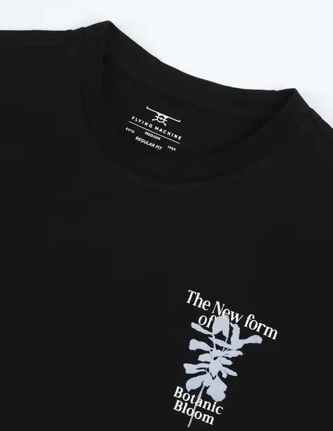 FLYING MACHINE  Men Printed Round Neck Cotton Blend Black T-Shirt FMTSH5829