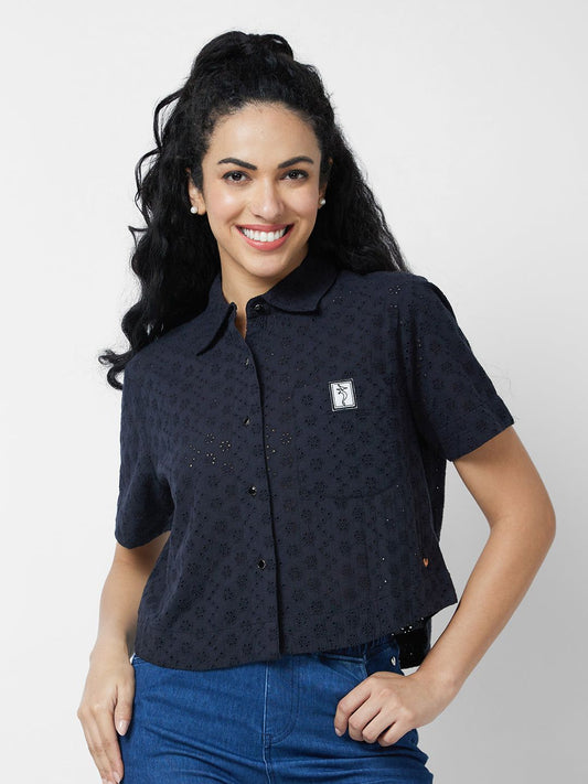 Spykar White BLACK Solid Shirt For Women #WSHSOS1BD109