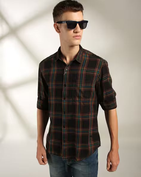 JOHN PLAYERS JEANS Men Checked Slim Fit Shirt 443036345005