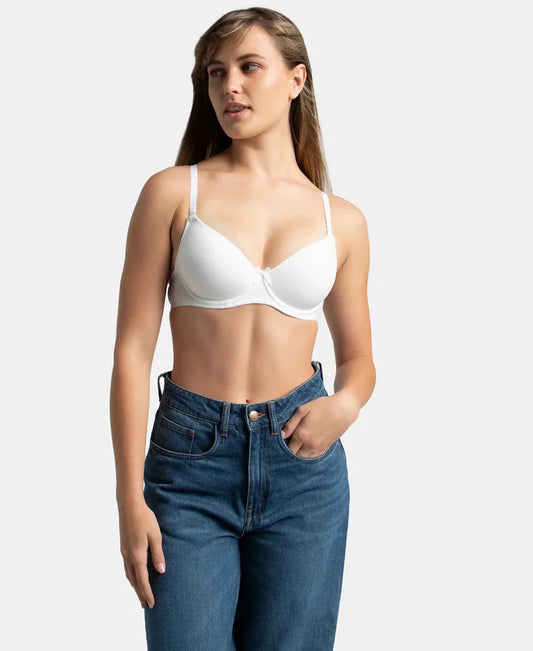 #1245 Under-Wired Padded Super Combed Cotton Elastane Stretch Medium Coverage T-Shirt Bra with Detachable Straps