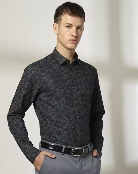JOHN PLAYERS Men Leaf Print Slim Fit Shirt 443036708001
