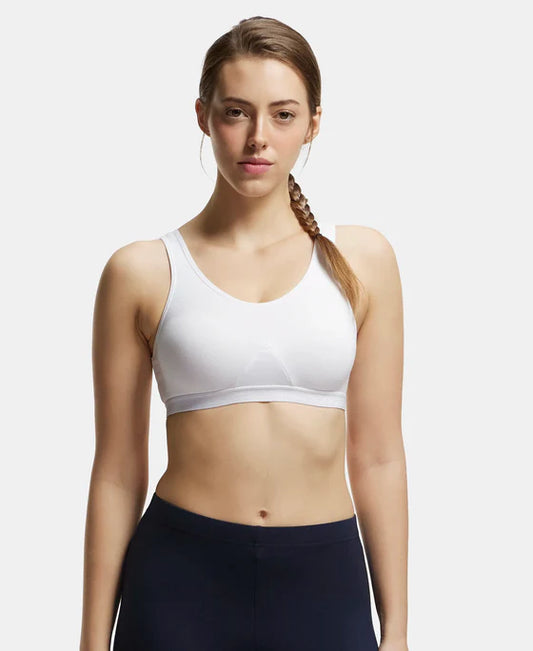 #1376 Wirefree Non Padded Super Combed Cotton Elastane Stretch Full Coverage Slip-On Active Bra with Wider Straps and Moisture Move Treatment