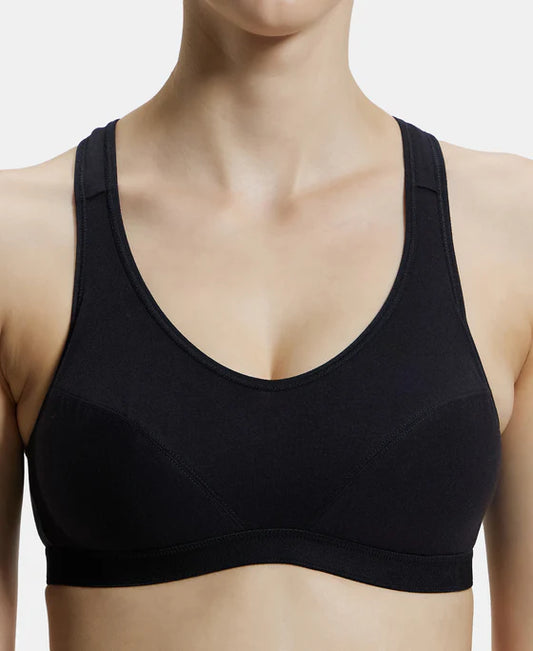 #1378 Wirefree Padded Super Combed Cotton Elastane Stretch   Full Racerback Active Bra with StayFresh and Moveoisture Move Treatment