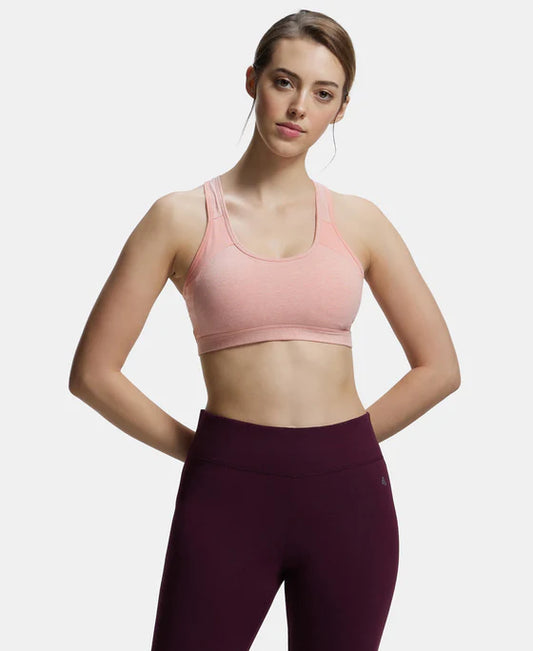 #1380 Wirefree Padded Super Combed Cotton Elastane Stretch Full Coverage Racerback Styling Active Bra with StayFresh and Moisture Move Treatment -
