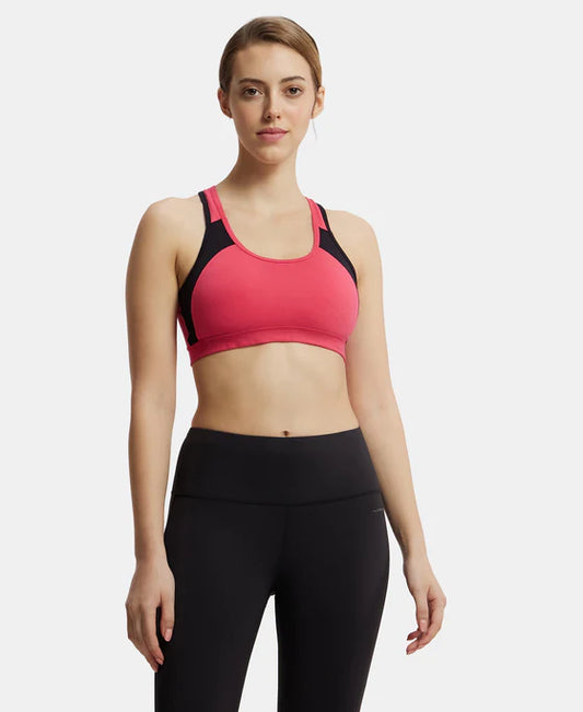 #1380 Wirefree Padded Super Combed Cotton Elastane Stretch Full Coverage Racerback Styling Active Bra with StayFresh and Moisture Move Treatment -