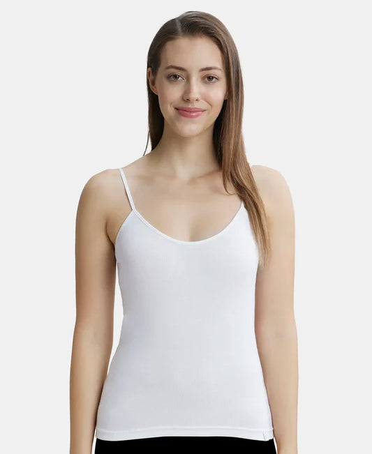 #1487 Super Combed Cotton Rib Camisole with Adjustable Straps and StayFresh Treatment - White