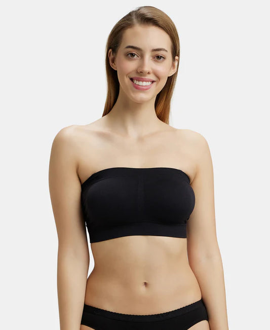 #1545Wirefree Padded Micro Touch Nylon Elastane Stretch Bandeau Bra with Removable Pads and Detachable Transparent Straps