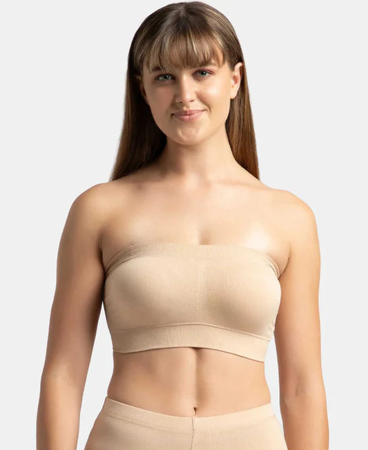 #1545Wirefree Padded Micro Touch Nylon Elastane Stretch Bandeau Bra with Removable Pads and Detachable Transparent Straps