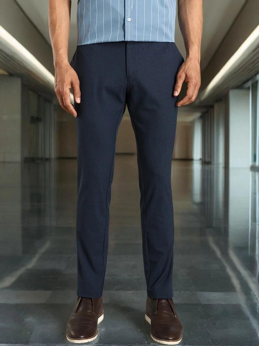 Indian Terrain Men Brooklyn Fit Cotton Stretch Trouser ITMTR01467 Navy Shade