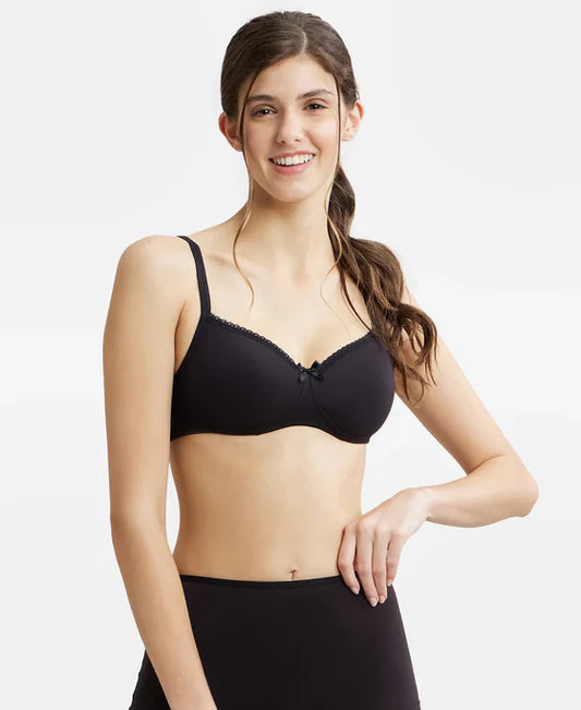 #1723 Wirefree Padded Super Combed Cotton Elastane Stretch Medium Coverage T-Shirt Bra with Lace Styling