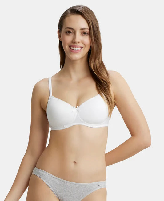 #1723 Wirefree Padded Super Combed Cotton Elastane Stretch Medium Coverage T-Shirt Bra with Lace Styling