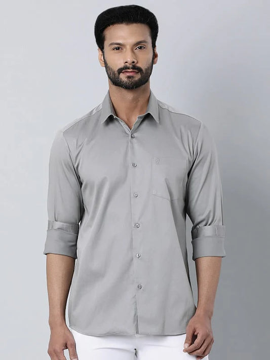 Indian Terrain Men’s Solid Light Grey Full Sleeve Shirt – ITMSH04362LS