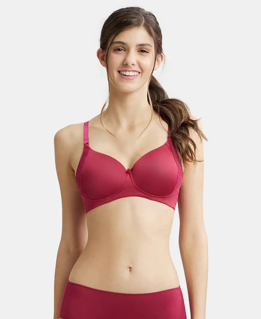#1816 Wirefree Padded Soft Touch Microfiber Elastane Stretch Full Coverage T-Shirt Bra with Lace Styling