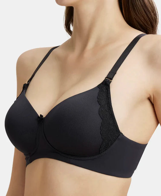 #1816 Wirefree Padded Soft Touch Microfiber Elastane Stretch Full Coverage T-Shirt Bra with Lace Styling