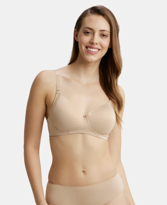 #1816 Wirefree Padded Soft Touch Microfiber Elastane Stretch Full Coverage T-Shirt Bra with Lace Styling