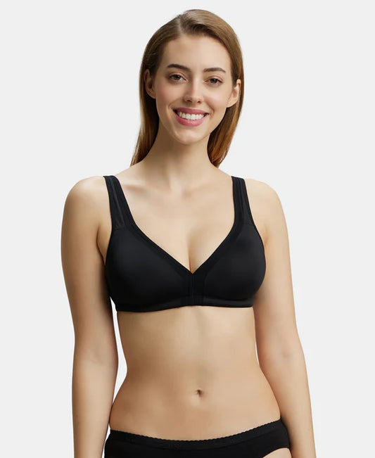 #1820 Wirefree Non Padded Soft Touch Microfiber Elastane Stretch Full Coverage Everyday Bra with Stylised Mesh Panel