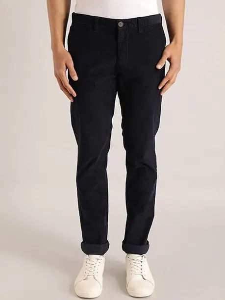 INDIAN TERRAIN  Men Slim Fit Blue Cotton Blend Trousers ITMTR01166