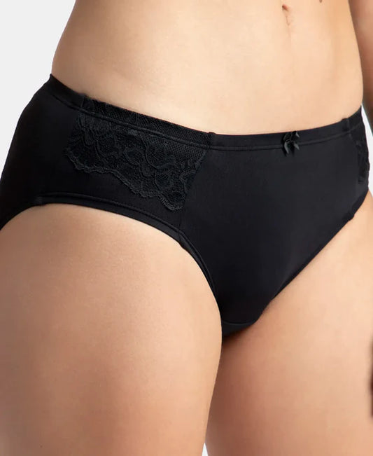 #1874 Full Coverage Soft Touch Microfiber Elastane Stretch Hipster with Lace Styling