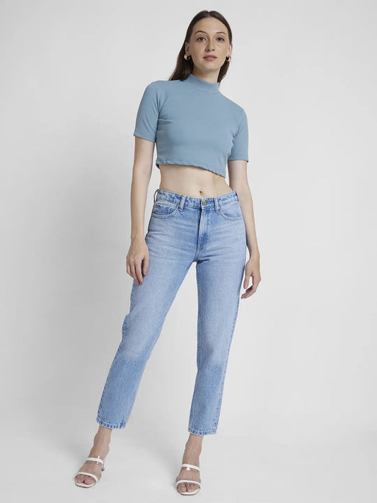 Spykar Women Light Blue Cotton Mom Fit Ankle Length Clean Look Jeans #WDNYNR2BC338