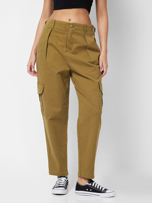 Spykar High Rise Boot Cut Green Knits Pant For Women #WKTR1BD026