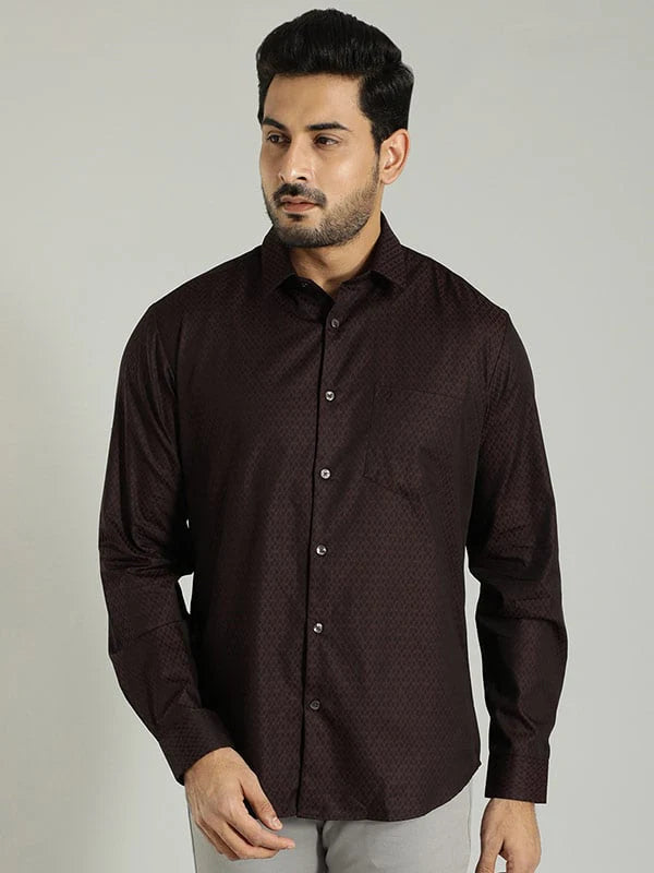 Indian Terrain Men Printed Full Sleeve Cotton Shirt ITMSH07802LS Brown Shade