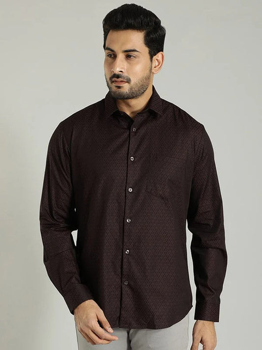Indian Terrain Men Printed Full Sleeve Cotton Shirt ITMSH07802LS Brown Shade