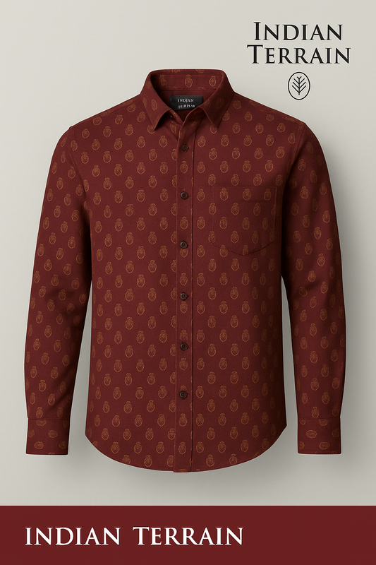 Indian Terrain Men Printed Full Sleeve Cotton Shirt ITMSH07877LS Marron Ind Shade