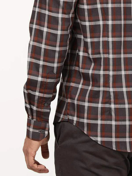 Indian Terrain Men Checked Full Sleeve Cotton Shirt ITMSH07960LS DK Brown Shade