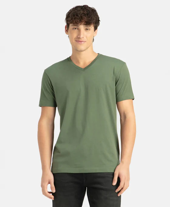 #2726 Super Combed Cotton Rich Solid V Neck Half Sleeve T-Shirt