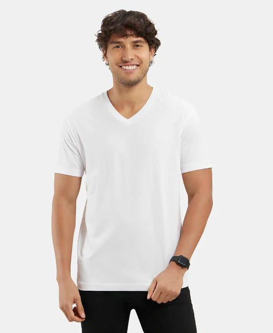 #2726 Super Combed Cotton Rich Solid V Neck Half Sleeve T-Shirt