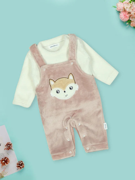 Mee Mee Baby Fur Romper Set in Rose with Cute Fox Appliqué – Soft and Cozy Winter Outfit