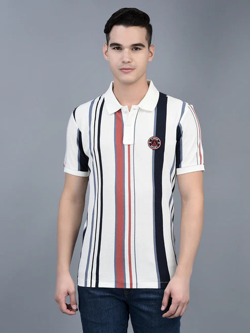 Canoe Men Short Sleeve Polo Neck Striped Pattern T-Shirt # TSH-LEWI-N1