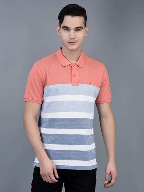 Canoe Men Short Sleeve Polo Neck Striped Pattern T-Shirt # TSH-EDINA-N1