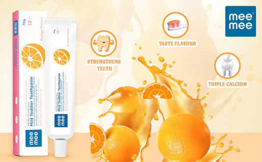 Mee Mee Fluoride-Free Baby Tooth paste for Kids & toddlers Fortified with Triple Calcium Phosphate, Cavity Protection, Oral Care, Best for Baby 1 year +, 70 gram (Orange, Pack of 2)