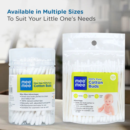 Mee Mee 100% Pure Cotton Buds (Pack of 100) – Soft, Safe & Hygienic for Babies & Adults