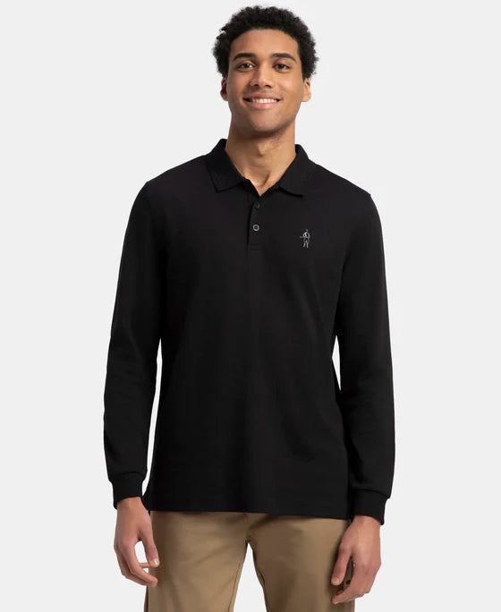 #3914 Super Combed Cotton Rich Solid Full Sleeve Polo T-Shirt with Ribbed Cuffs