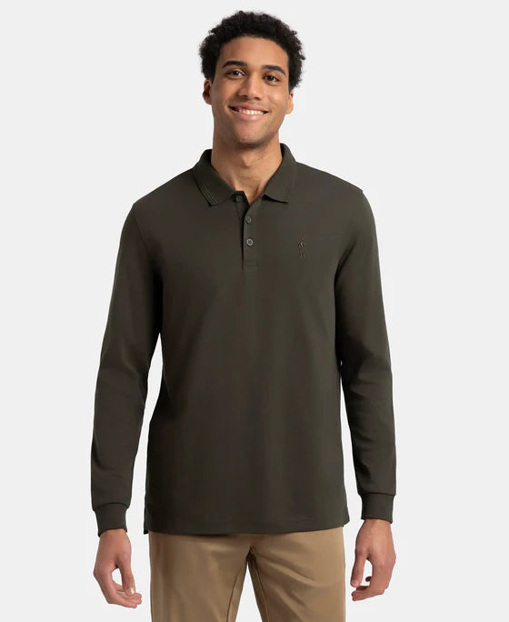 #3914 Super Combed Cotton Rich Solid Full Sleeve Polo T-Shirt with Ribbed Cuffs
