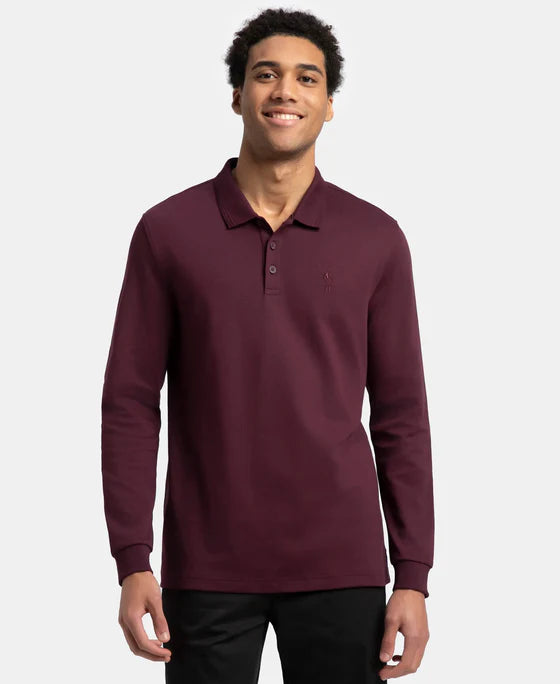#3914 Super Combed Cotton Rich Solid Full Sleeve Polo T-Shirt with Ribbed Cuffs