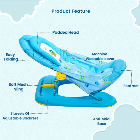 MEEMEE Bather: Adorable Baby Bath Seat Featuring Blue and Yellow Cute Patterns for Comfort