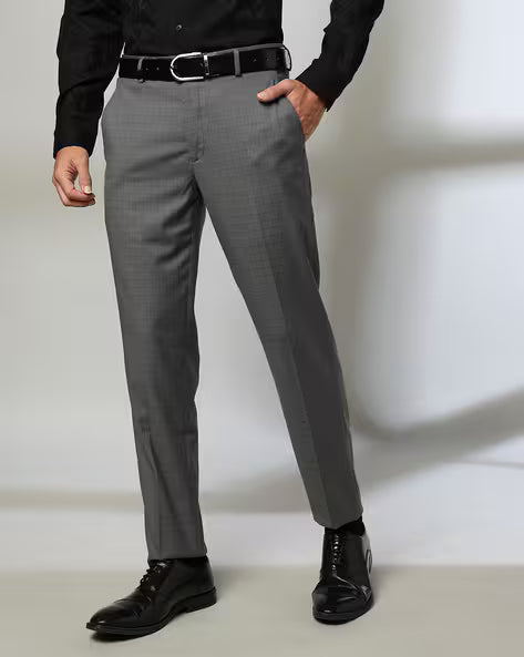 JOHN PLAYERS Men Checked Flat-Front Slim Fit Trousers 443037393003